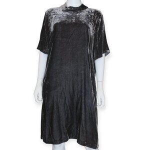 Eileen Fisher Rayon Silk Velvet Tunic Mock Neck Tie Dress Womens XL Gray Pockets